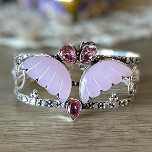 🆑 0780 Rose Chalcedony Pink Topaz Adjust Bangle Statement Bracelet Silver Cuff